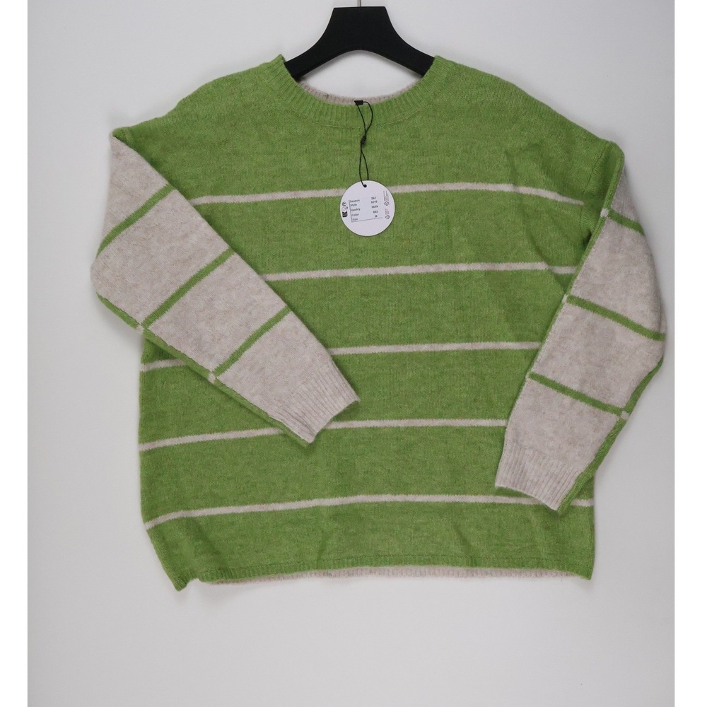 Sunday Striped Knit Crewneck Sweater Green Beige Size M NWT